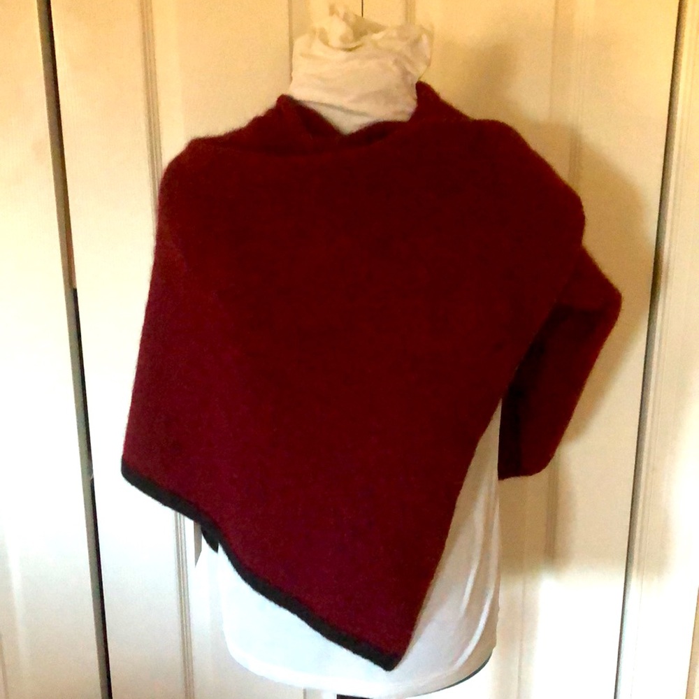 NWT NZ Merino Mink Two Way Poncho with side Split Color: Rich Wine Red OS - Picture 4 of 10